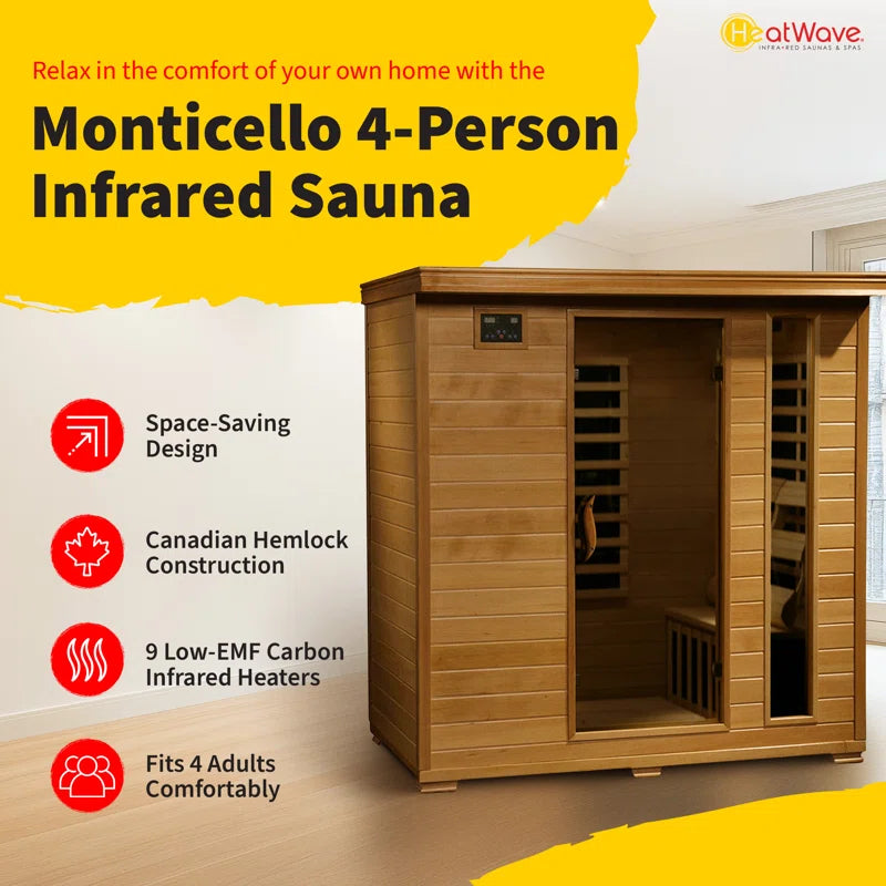4-Person Hemlock Infrared Sauna with 9 Carbon Heaters