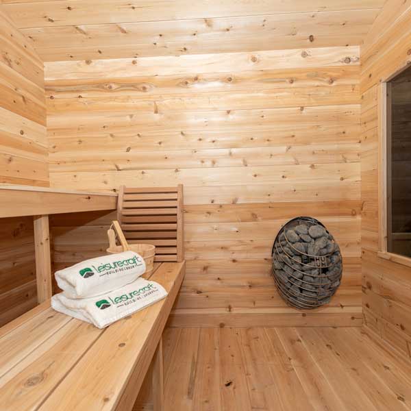LeisureCraft Georgian Cabin 2–6 Person Outdoor Sauna w/ Porch