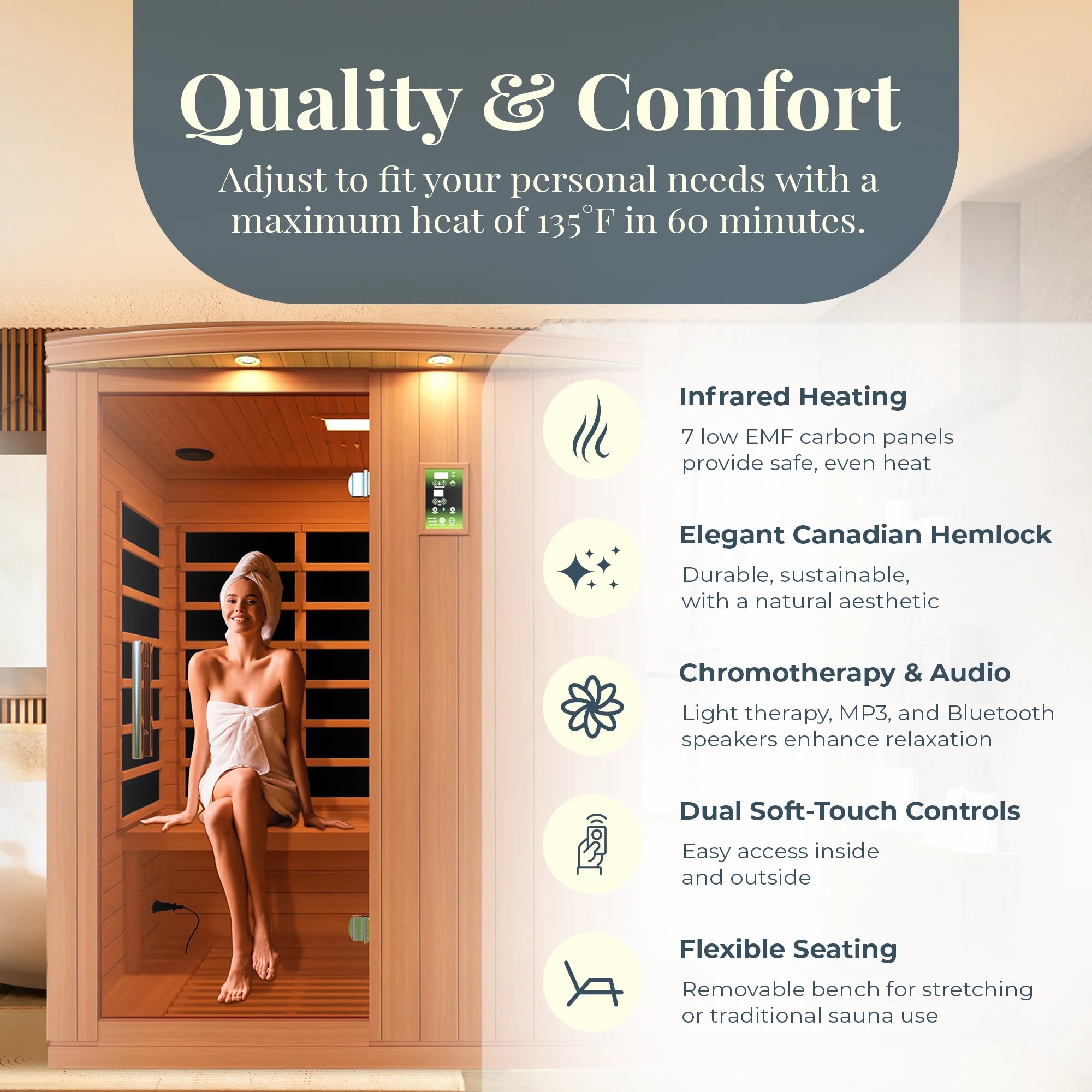 Madrid Elite 3 Person Low EMF Infrared Lighting Home Sauna